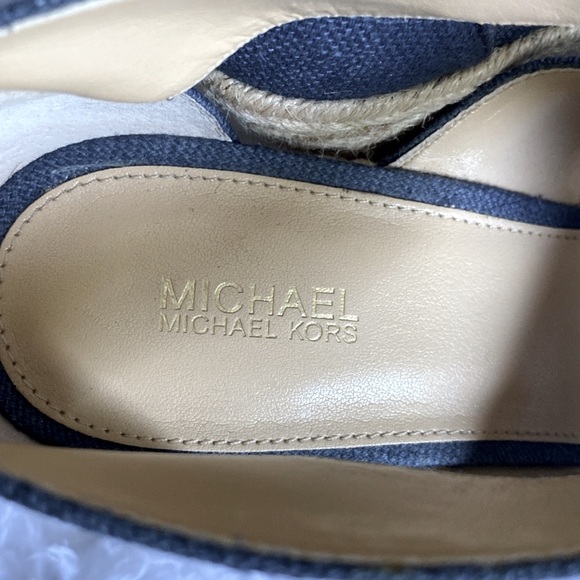 New-Michael Kors Berkeley Canvas Navy Blue Wedge Sandal - Picture 7 of 8
